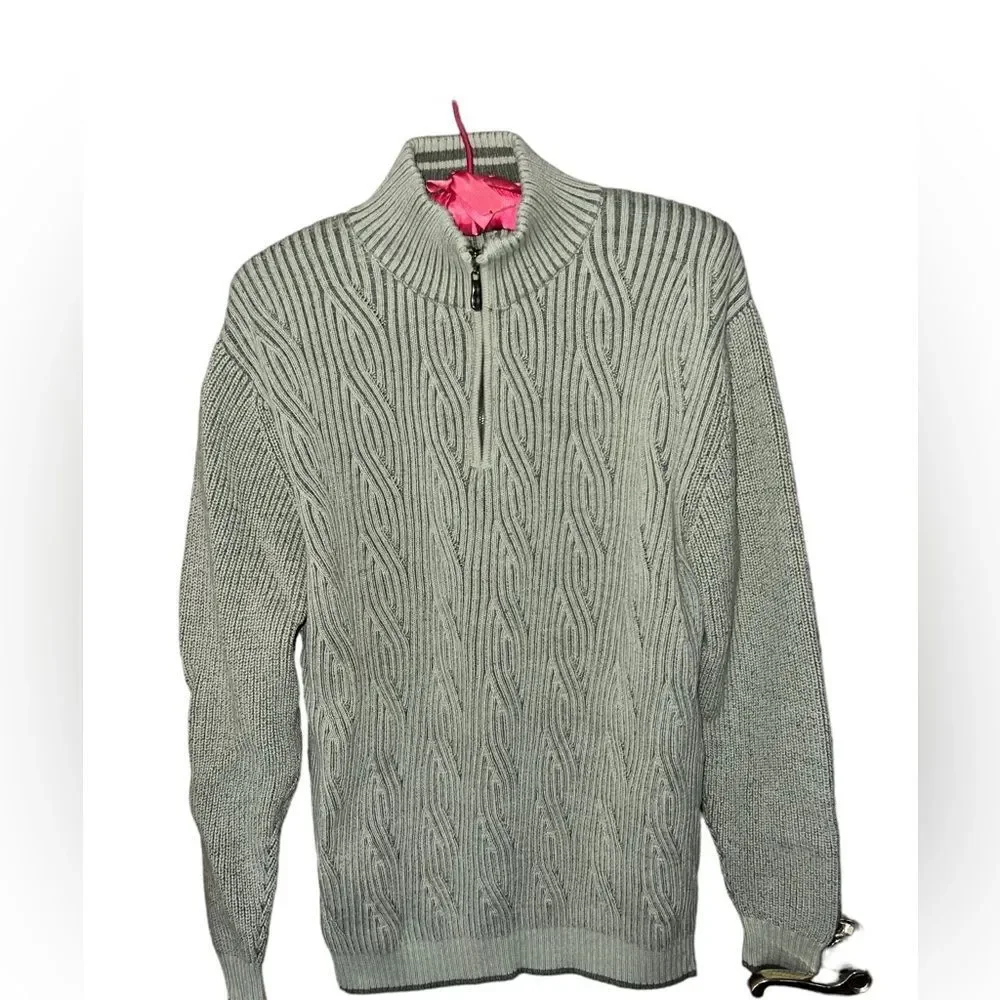 Tommy Bahamas 1/4‎ zip sage green mock turtleneck sweater men's size large
